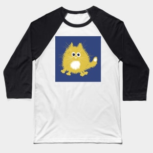 Funny Yellow Fluffy Cat on Blue Background Baseball T-Shirt